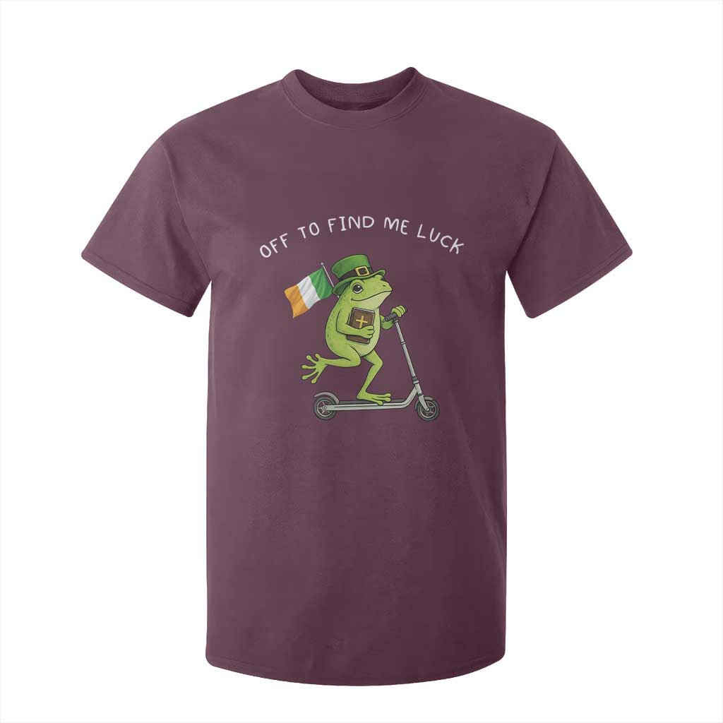 Funny Frog Christian St Patricks Day T Shirt For Kid Off To Find Me Lucky TS14 Maroon Print Your Wear