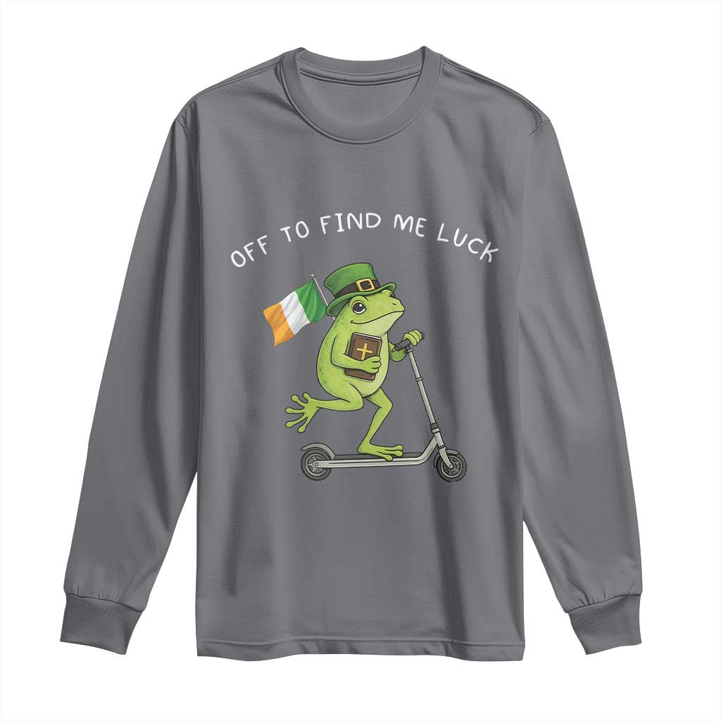 Funny Frog Christian St Patricks Day Long Sleeve Shirt Off To Find Me Lucky TS14 Charcoal Print Your Wear