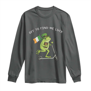 Funny Frog Christian St Patricks Day Long Sleeve Shirt Off To Find Me Lucky TS14 Dark Heather Print Your Wear