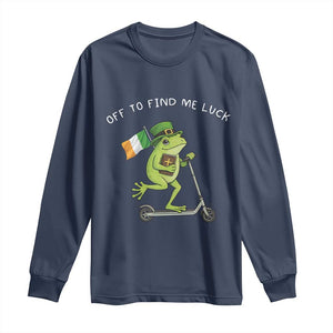 Funny Frog Christian St Patricks Day Long Sleeve Shirt Off To Find Me Lucky TS14 Navy Print Your Wear