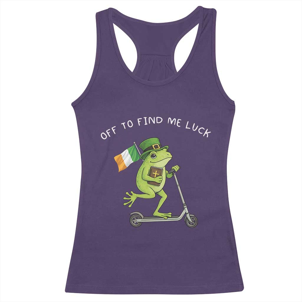 Funny Frog Christian St Patricks Day Racerback Tank Top Off To Find Me Lucky TS14 Purple Print Your Wear