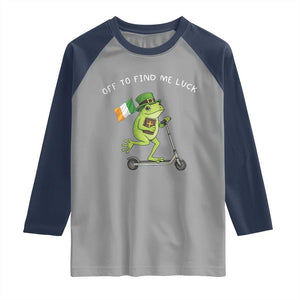 Funny Frog Christian St Patricks Day Raglan Shirt Off To Find Me Lucky TS14 Sport Gray Navy Print Your Wear