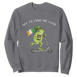 Funny Frog Christian St Patricks Day Sweatshirt Off To Find Me Lucky TS14 Charcoal Print Your Wear