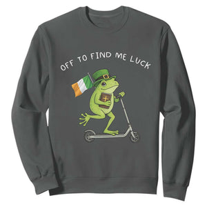 Funny Frog Christian St Patricks Day Sweatshirt Off To Find Me Lucky TS14 Dark Heather Print Your Wear