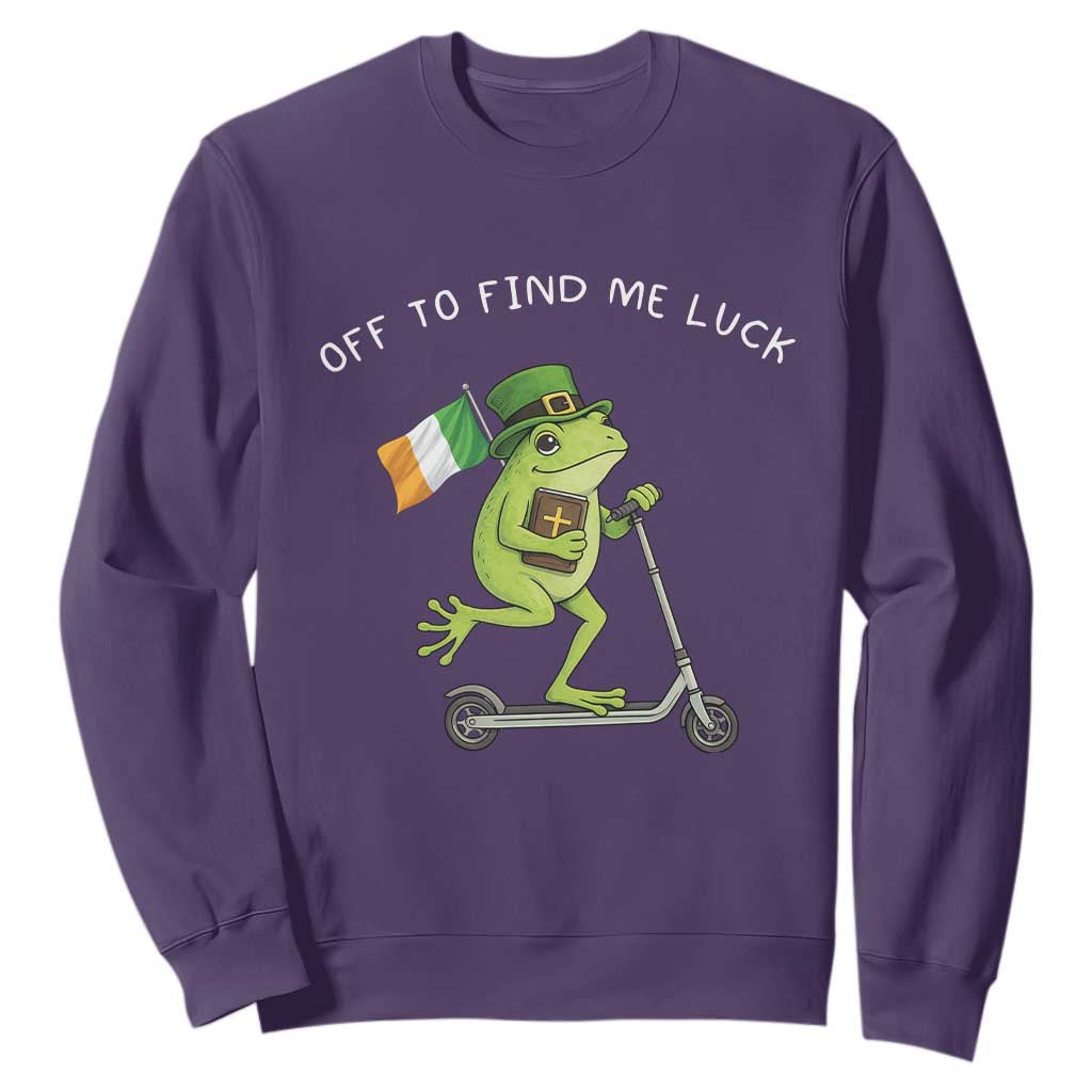 Funny Frog Christian St Patricks Day Sweatshirt Off To Find Me Lucky TS14 Purple Print Your Wear