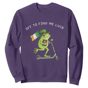Funny Frog Christian St Patricks Day Sweatshirt Off To Find Me Lucky TS14 Purple Print Your Wear