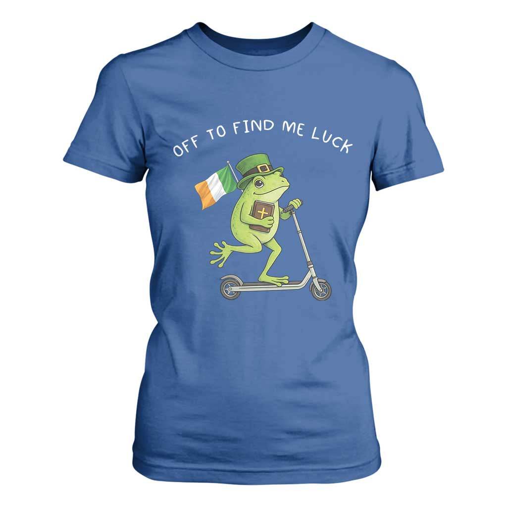 Funny Frog Christian St Patricks Day T Shirt For Women Off To Find Me Lucky TS14 Royal Blue Print Your Wear