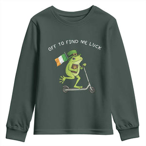 Funny Frog Christian St Patricks Day Youth Sweatshirt Off To Find Me Lucky TS14 Dark Forest Green Print Your Wear