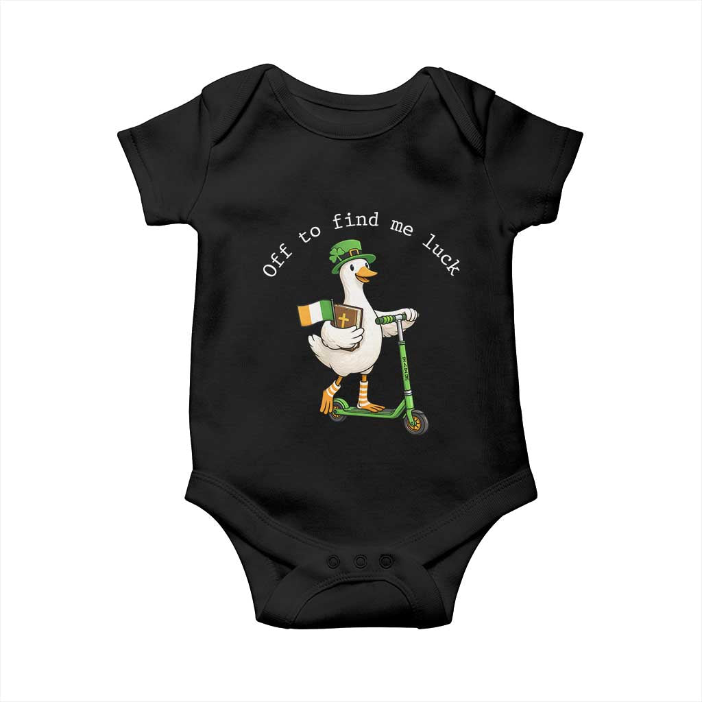 Funny Goose Christian St Patricks Day Baby Onesie Off To Find Me Lucky TS14 Black Print Your Wear