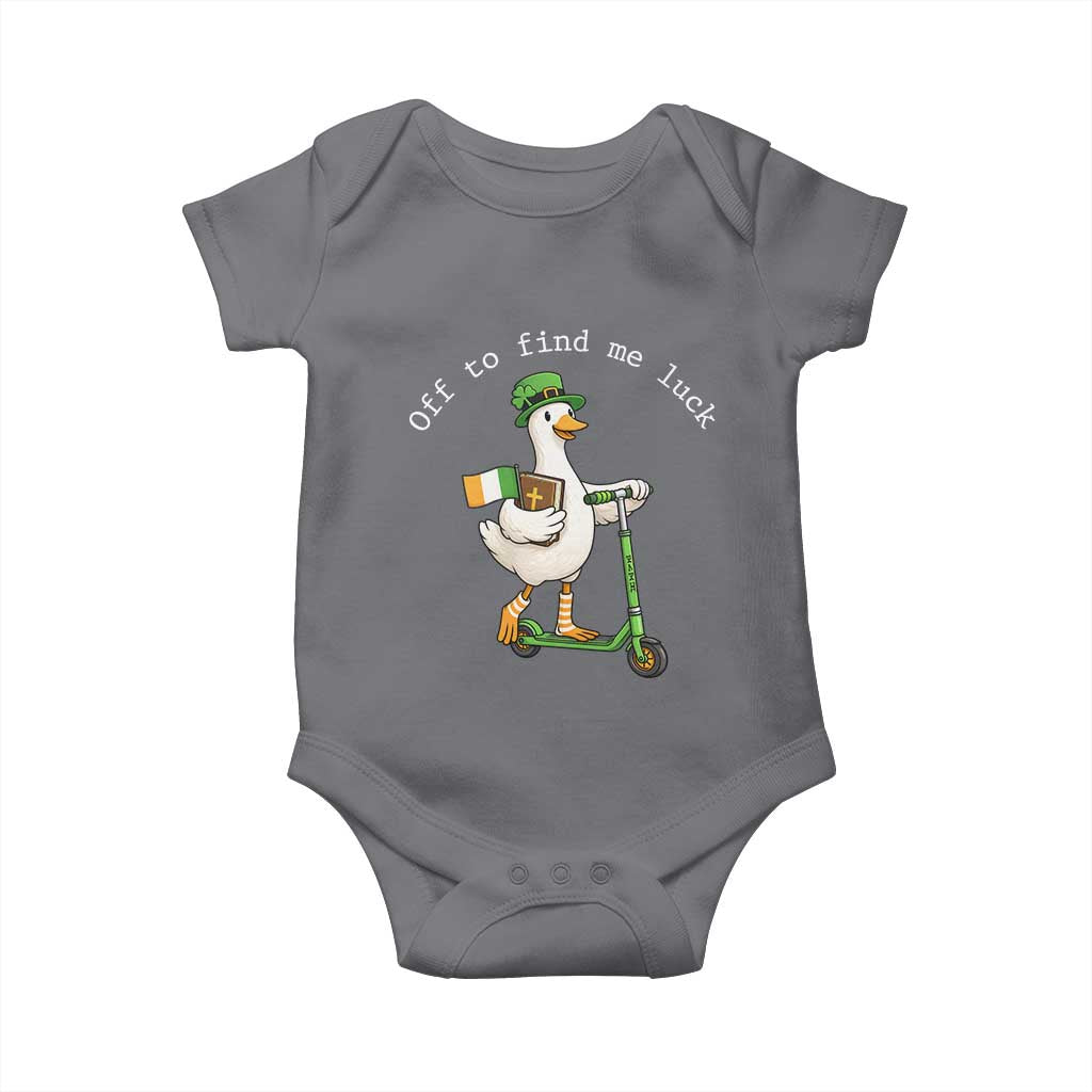 Funny Goose Christian St Patricks Day Baby Onesie Off To Find Me Lucky TS14 Charcoal Print Your Wear