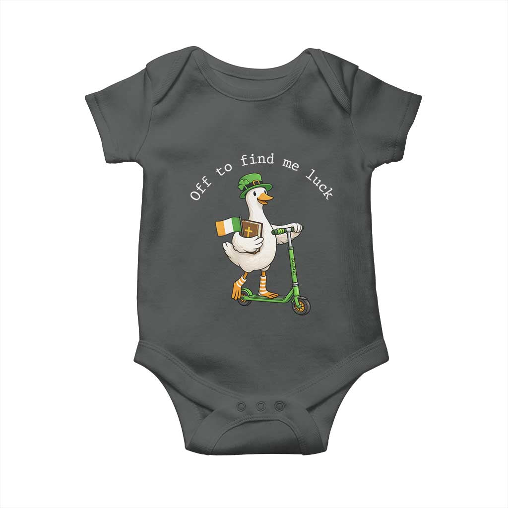 Funny Goose Christian St Patricks Day Baby Onesie Off To Find Me Lucky TS14 Dark Heather Print Your Wear