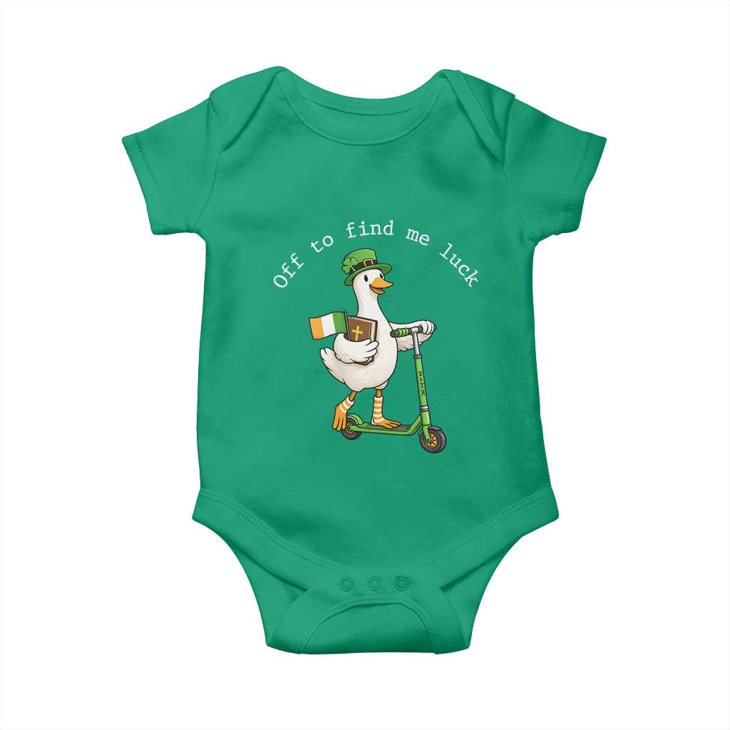 Funny Goose Christian St Patricks Day Baby Onesie Off To Find Me Lucky TS14 Irish Green Print Your Wear
