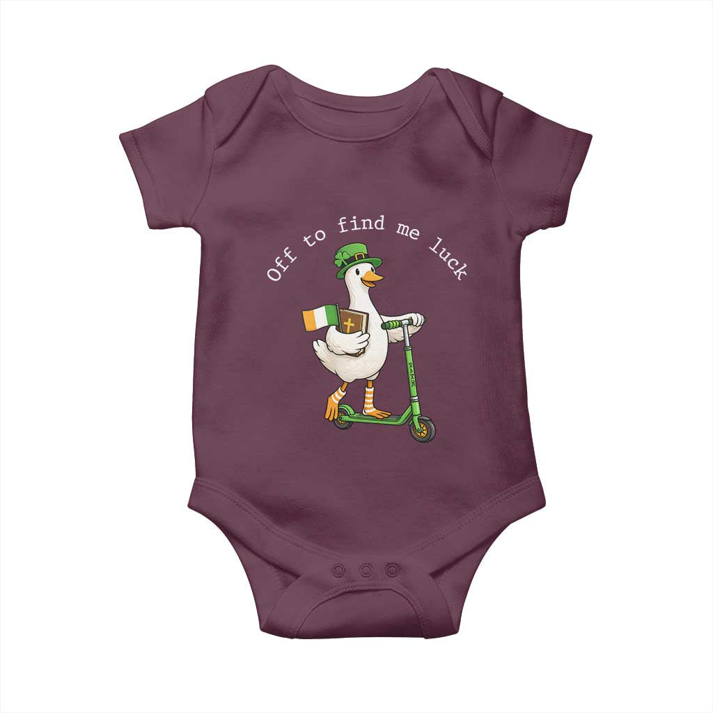 Funny Goose Christian St Patricks Day Baby Onesie Off To Find Me Lucky TS14 Maroon Print Your Wear