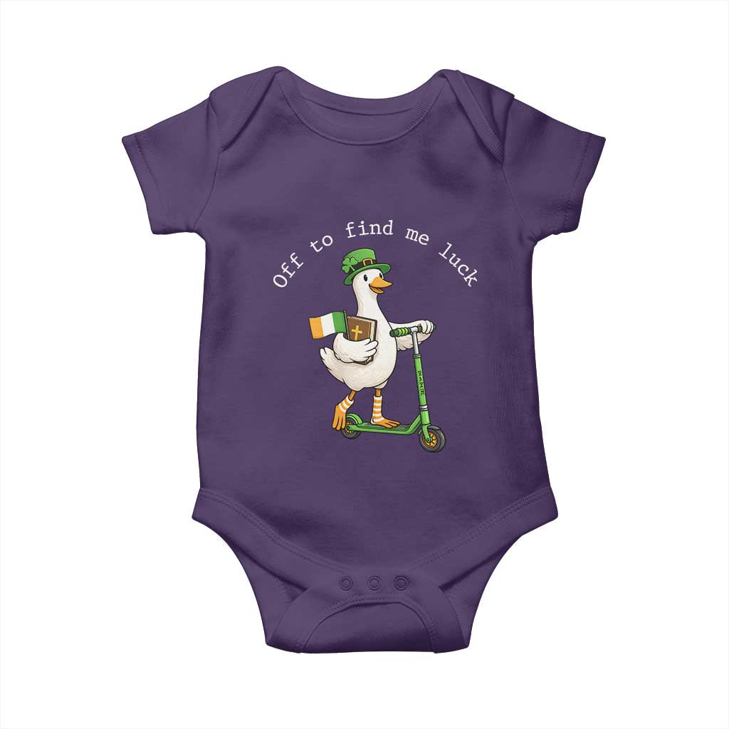 Funny Goose Christian St Patricks Day Baby Onesie Off To Find Me Lucky TS14 Purple Print Your Wear