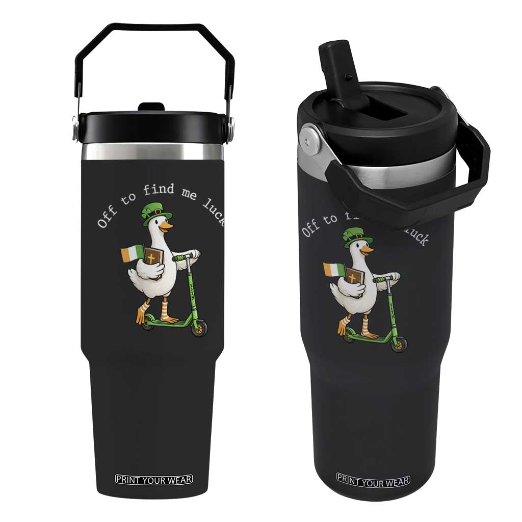 Funny Goose Christian St Patricks Day Flip Straw Tumbler Off To Find Me Lucky TS14 One Size: 30 oz Black Print Your Wear