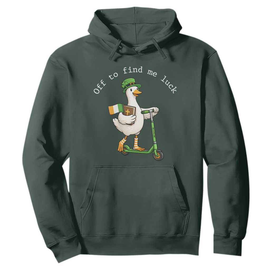 Funny Goose Christian St Patricks Day Hoodie Off To Find Me Lucky TS14 Dark Forest Green Print Your Wear