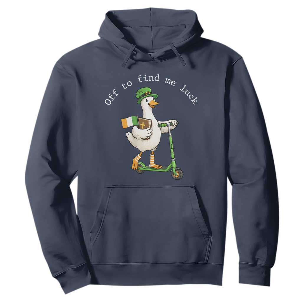 Funny Goose Christian St Patricks Day Hoodie Off To Find Me Lucky TS14 Navy Print Your Wear
