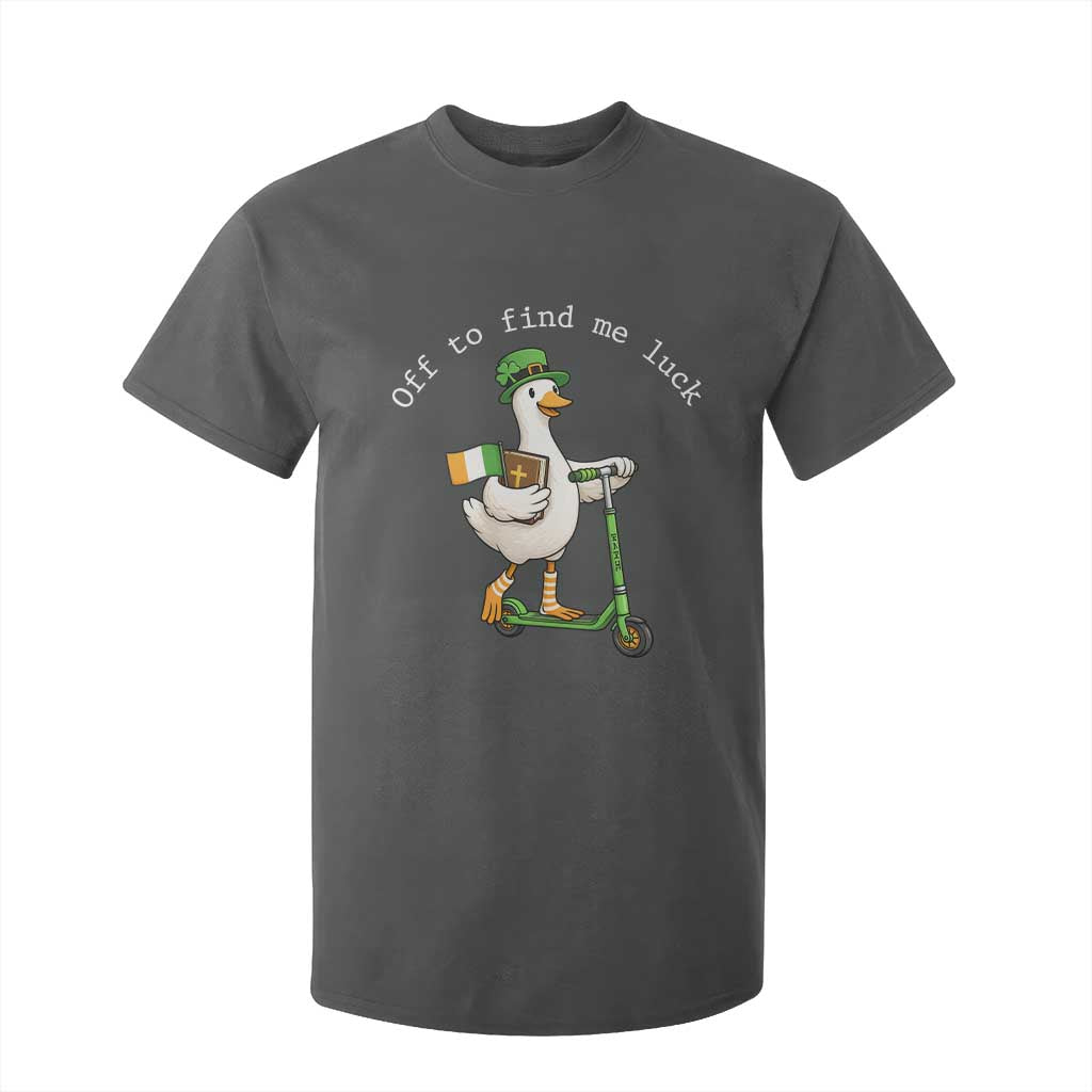 Funny Goose Christian St Patricks Day T Shirt For Kid Off To Find Me Lucky TS14 Dark Heather Print Your Wear