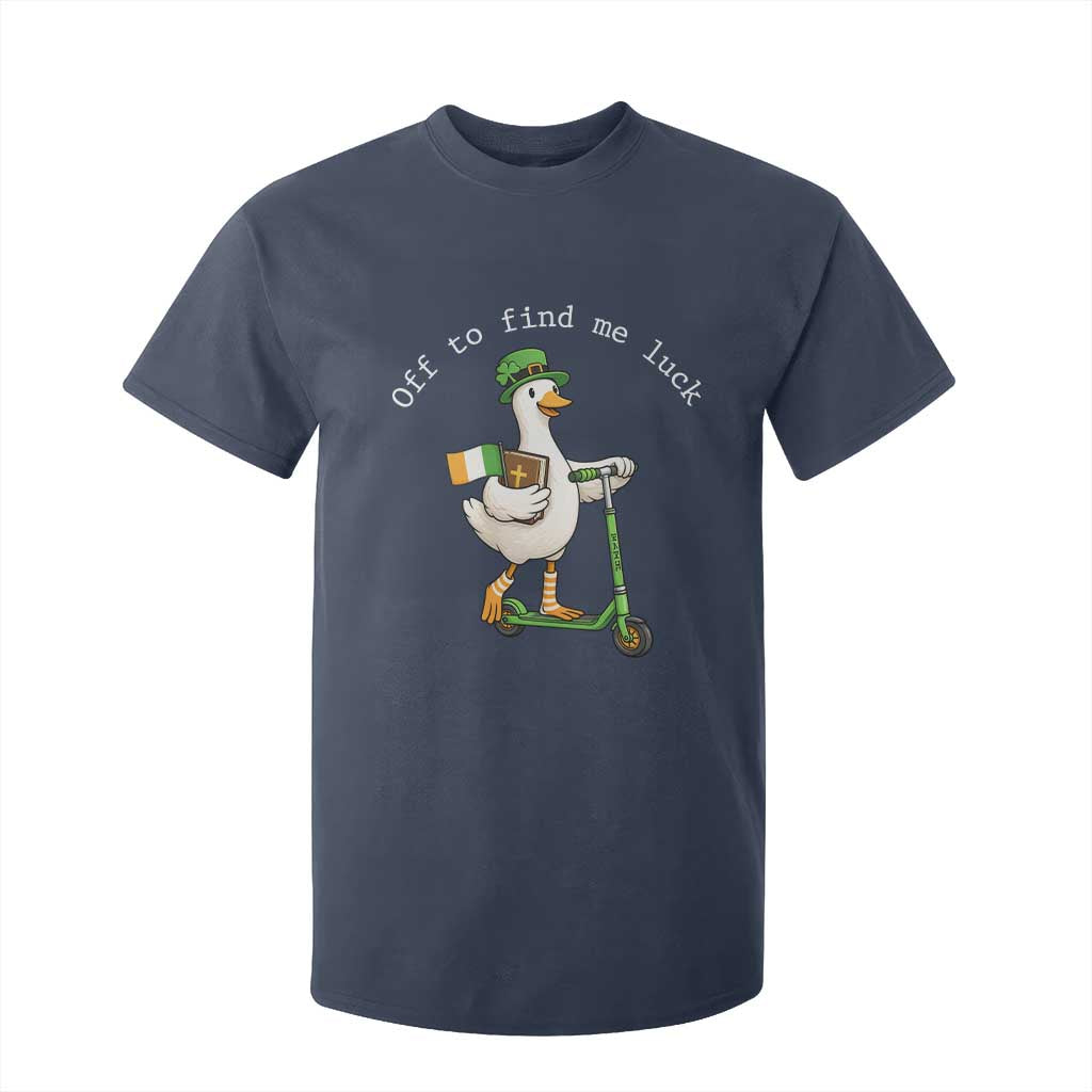 Funny Goose Christian St Patricks Day T Shirt For Kid Off To Find Me Lucky TS14 Navy Print Your Wear