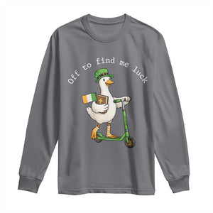 Funny Goose Christian St Patricks Day Long Sleeve Shirt Off To Find Me Lucky TS14 Charcoal Print Your Wear