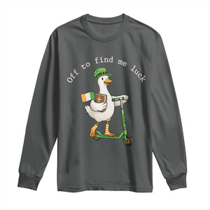 Funny Goose Christian St Patricks Day Long Sleeve Shirt Off To Find Me Lucky TS14 Dark Heather Print Your Wear