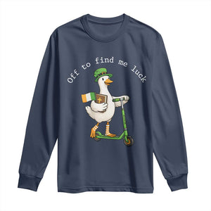 Funny Goose Christian St Patricks Day Long Sleeve Shirt Off To Find Me Lucky TS14 Navy Print Your Wear