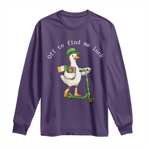 Funny Goose Christian St Patricks Day Long Sleeve Shirt Off To Find Me Lucky TS14 Purple Print Your Wear