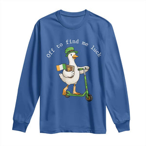 Funny Goose Christian St Patricks Day Long Sleeve Shirt Off To Find Me Lucky TS14 Royal Blue Print Your Wear