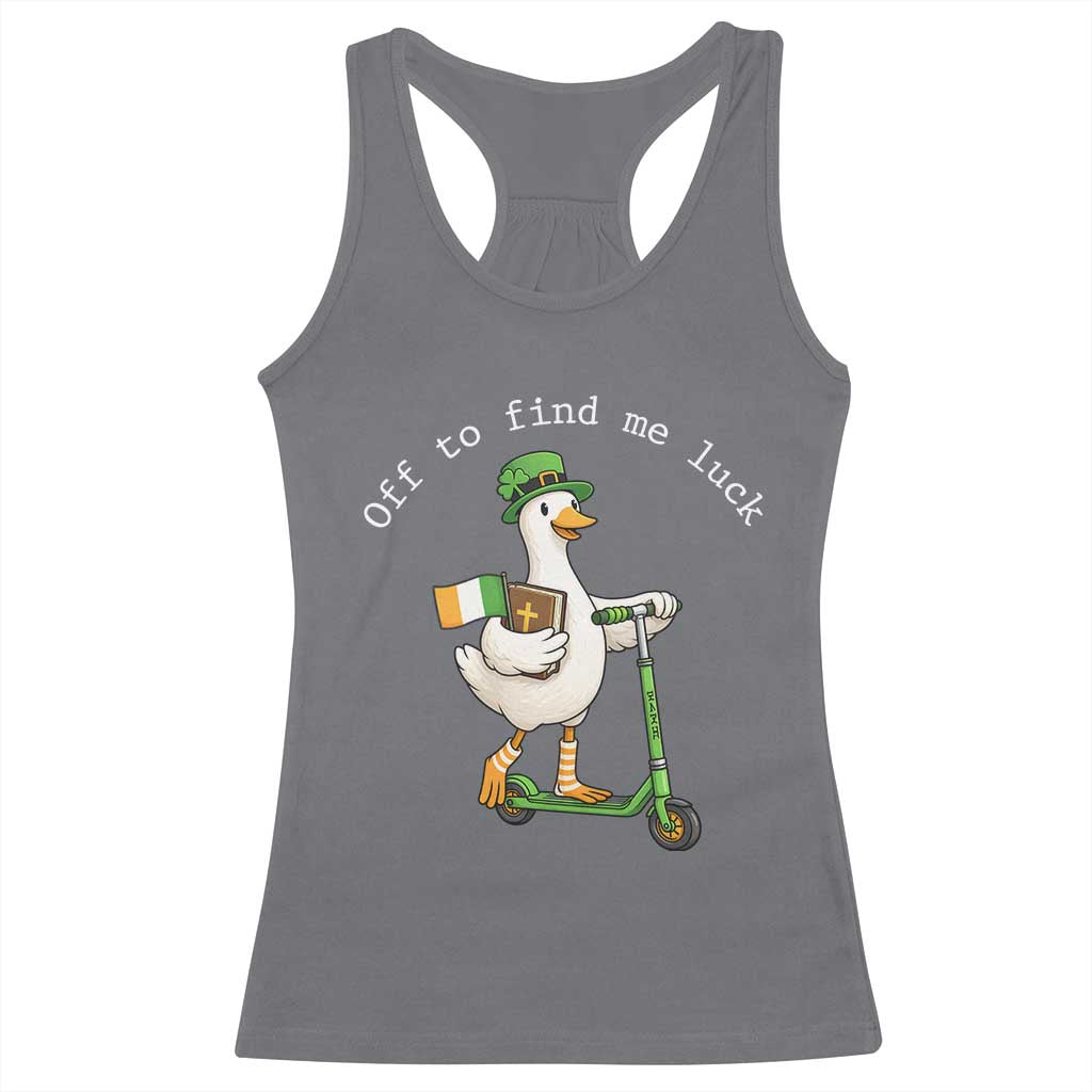 Funny Goose Christian St Patricks Day Racerback Tank Top Off To Find Me Lucky TS14 Charcoal Print Your Wear