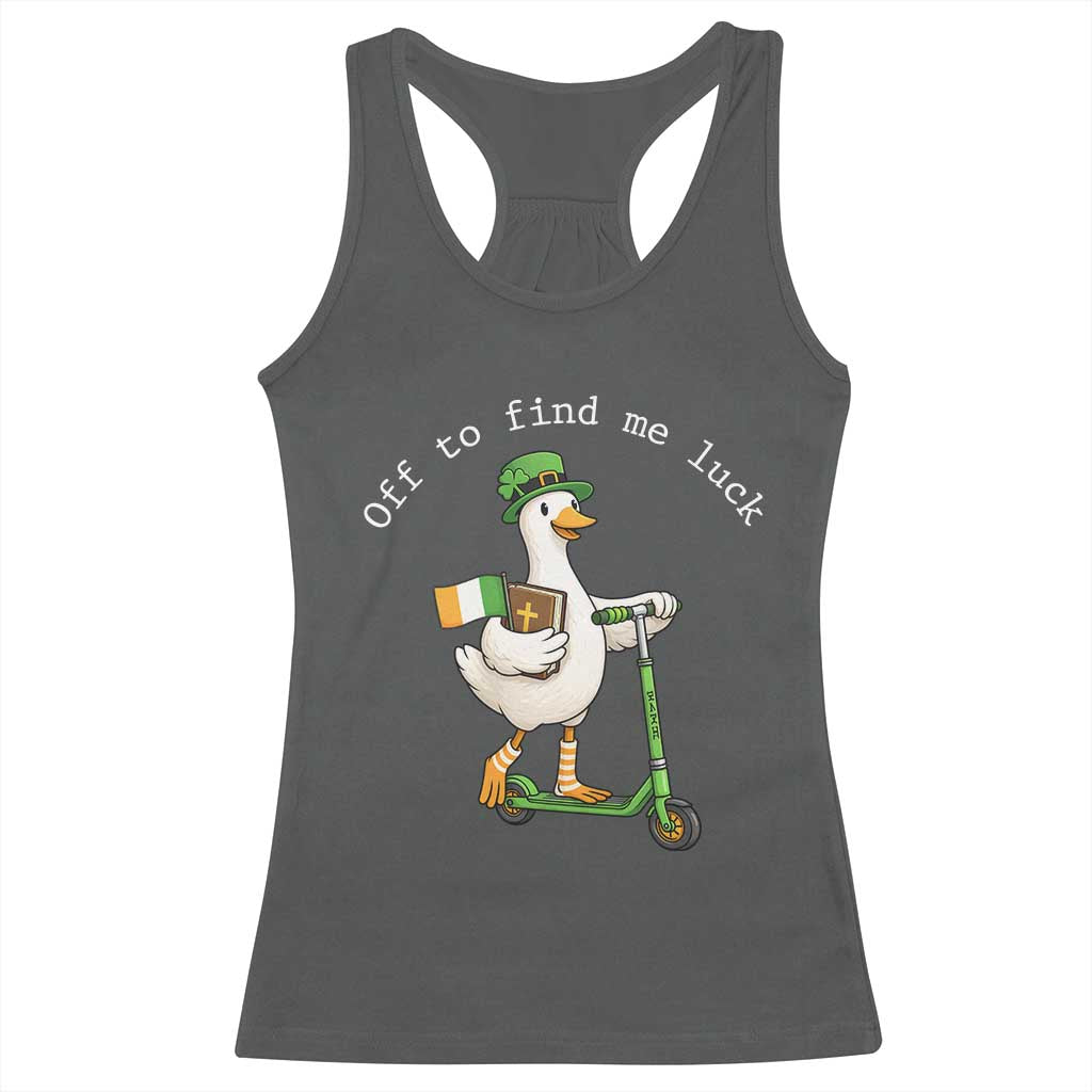Funny Goose Christian St Patricks Day Racerback Tank Top Off To Find Me Lucky TS14 Dark Heather Print Your Wear