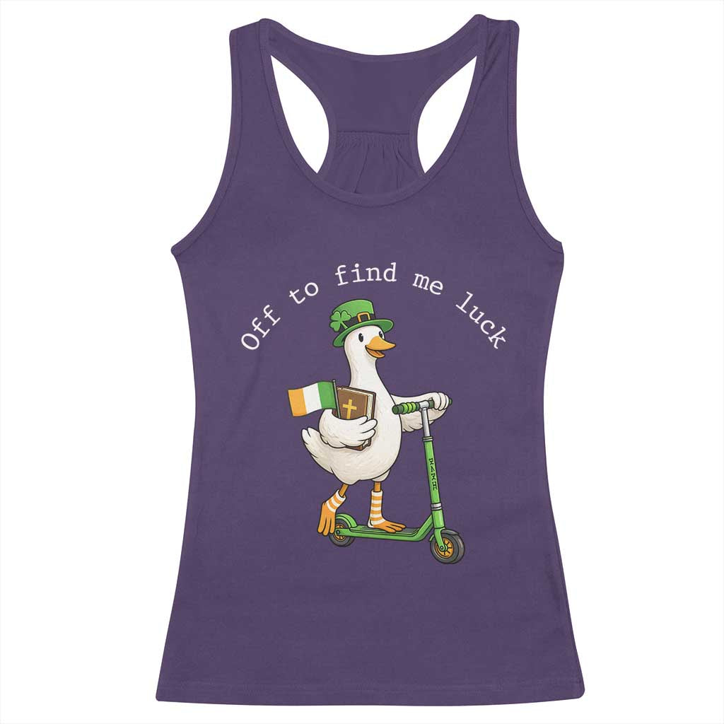 Funny Goose Christian St Patricks Day Racerback Tank Top Off To Find Me Lucky TS14 Purple Print Your Wear