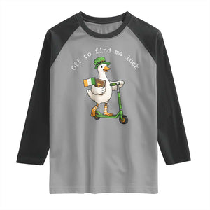 Funny Goose Christian St Patricks Day Raglan Shirt Off To Find Me Lucky TS14 Sport Gray Black Print Your Wear