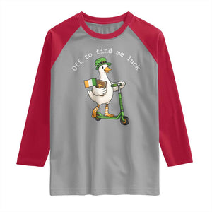 Funny Goose Christian St Patricks Day Raglan Shirt Off To Find Me Lucky TS14 Sport Gray Red Print Your Wear