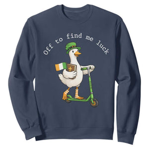 Funny Goose Christian St Patricks Day Sweatshirt Off To Find Me Lucky TS14 Navy Print Your Wear