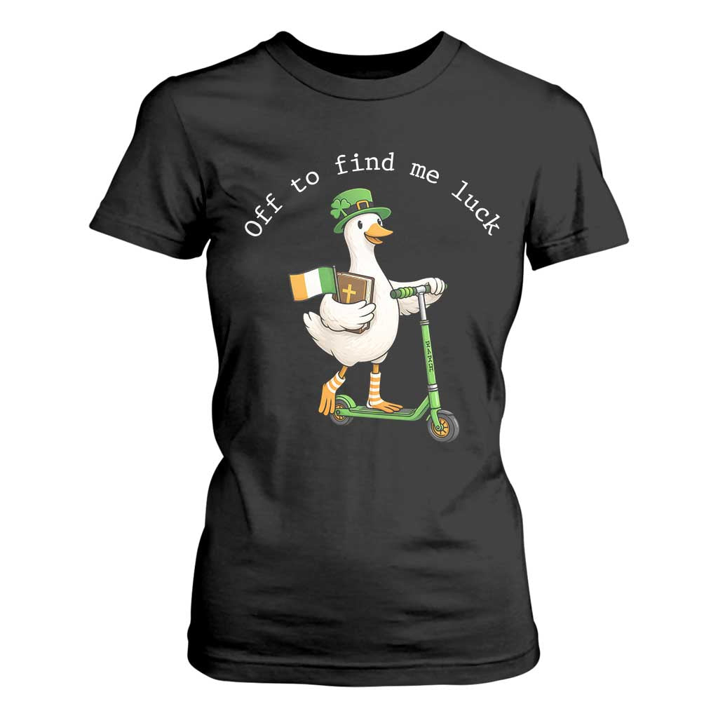 Funny Goose Christian St Patricks Day T Shirt For Women Off To Find Me Lucky TS14 Black Print Your Wear