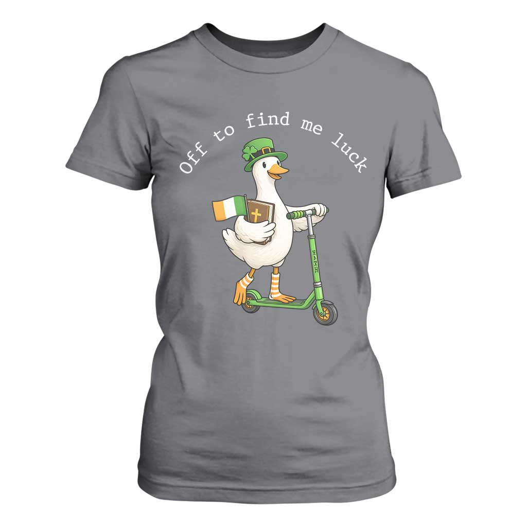 Funny Goose Christian St Patricks Day T Shirt For Women Off To Find Me Lucky TS14 Charcoal Print Your Wear
