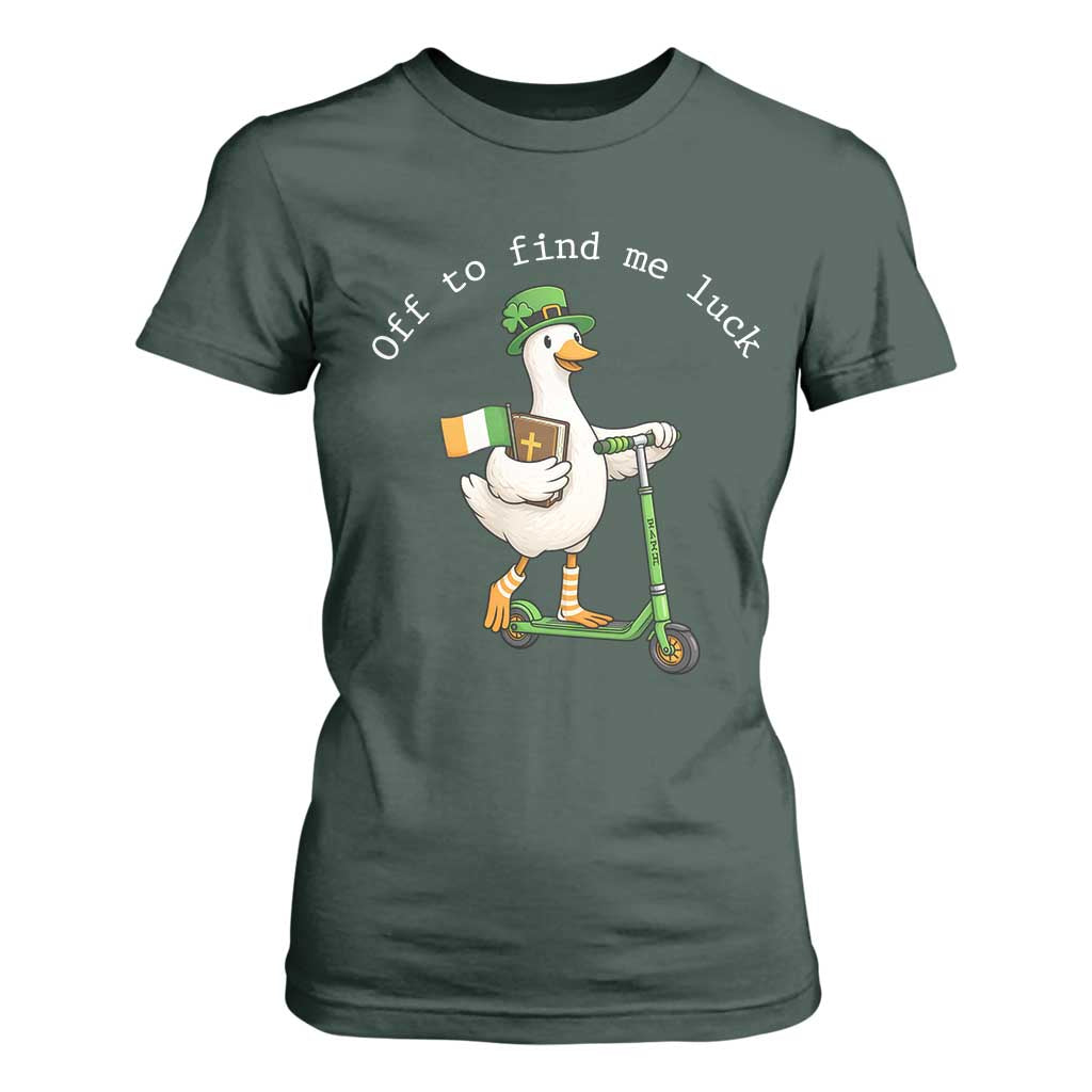 Funny Goose Christian St Patricks Day T Shirt For Women Off To Find Me Lucky TS14 Dark Forest Green Print Your Wear