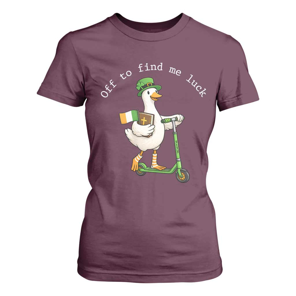 Funny Goose Christian St Patricks Day T Shirt For Women Off To Find Me Lucky TS14 Maroon Print Your Wear