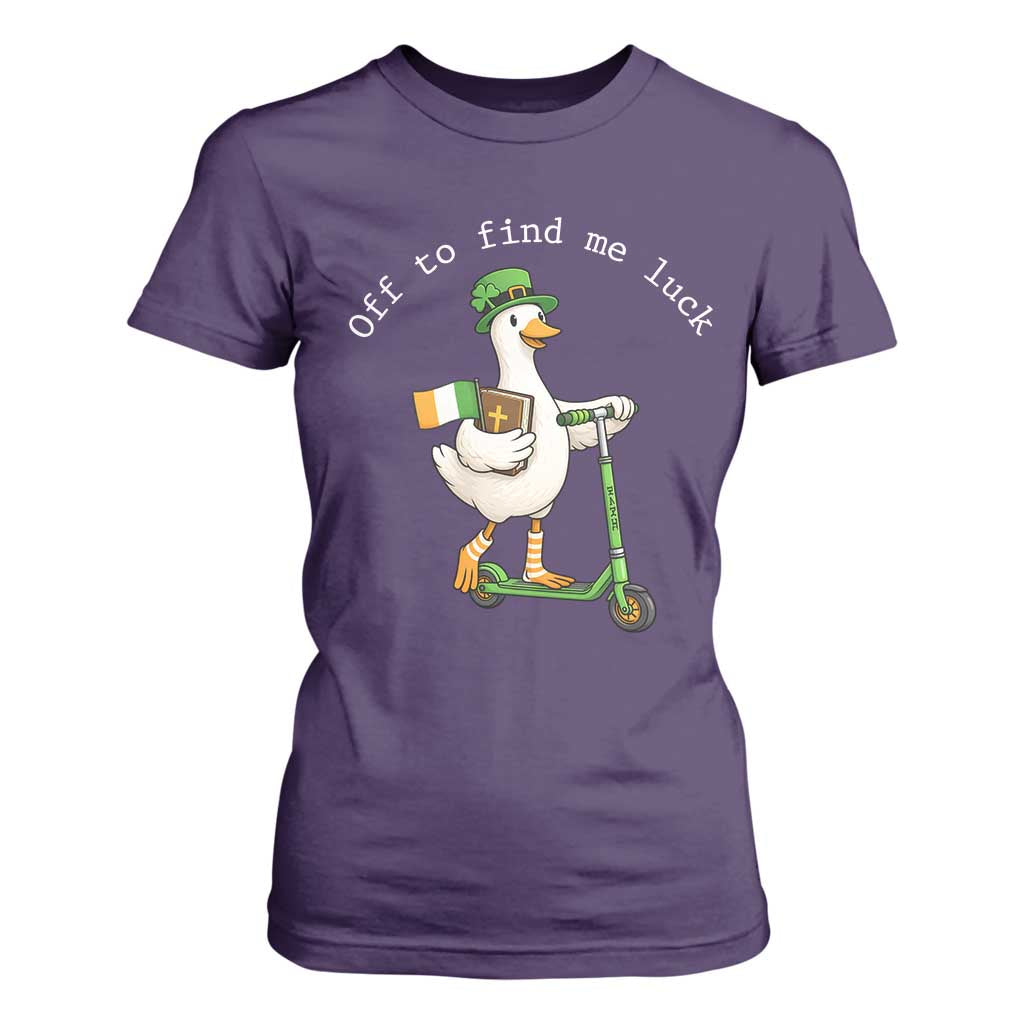 Funny Goose Christian St Patricks Day T Shirt For Women Off To Find Me Lucky TS14 Purple Print Your Wear