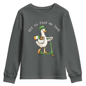 Funny Goose Christian St Patricks Day Youth Sweatshirt Off To Find Me Lucky TS14 Dark Heather Print Your Wear