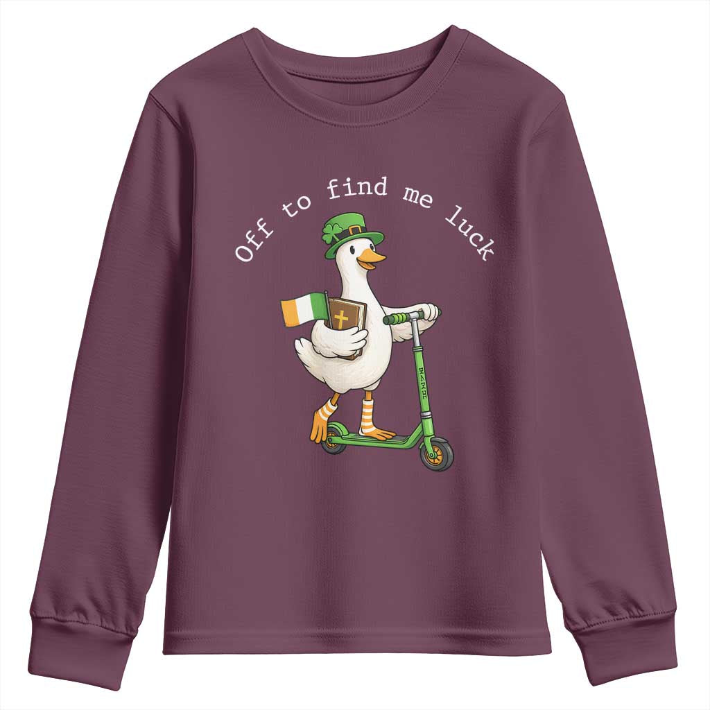 Funny Goose Christian St Patricks Day Youth Sweatshirt Off To Find Me Lucky TS14 Maroon Print Your Wear