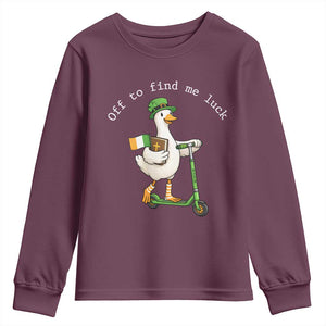 Funny Goose Christian St Patricks Day Youth Sweatshirt Off To Find Me Lucky TS14 Maroon Print Your Wear