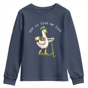 Funny Goose Christian St Patricks Day Youth Sweatshirt Off To Find Me Lucky TS14 Navy Print Your Wear
