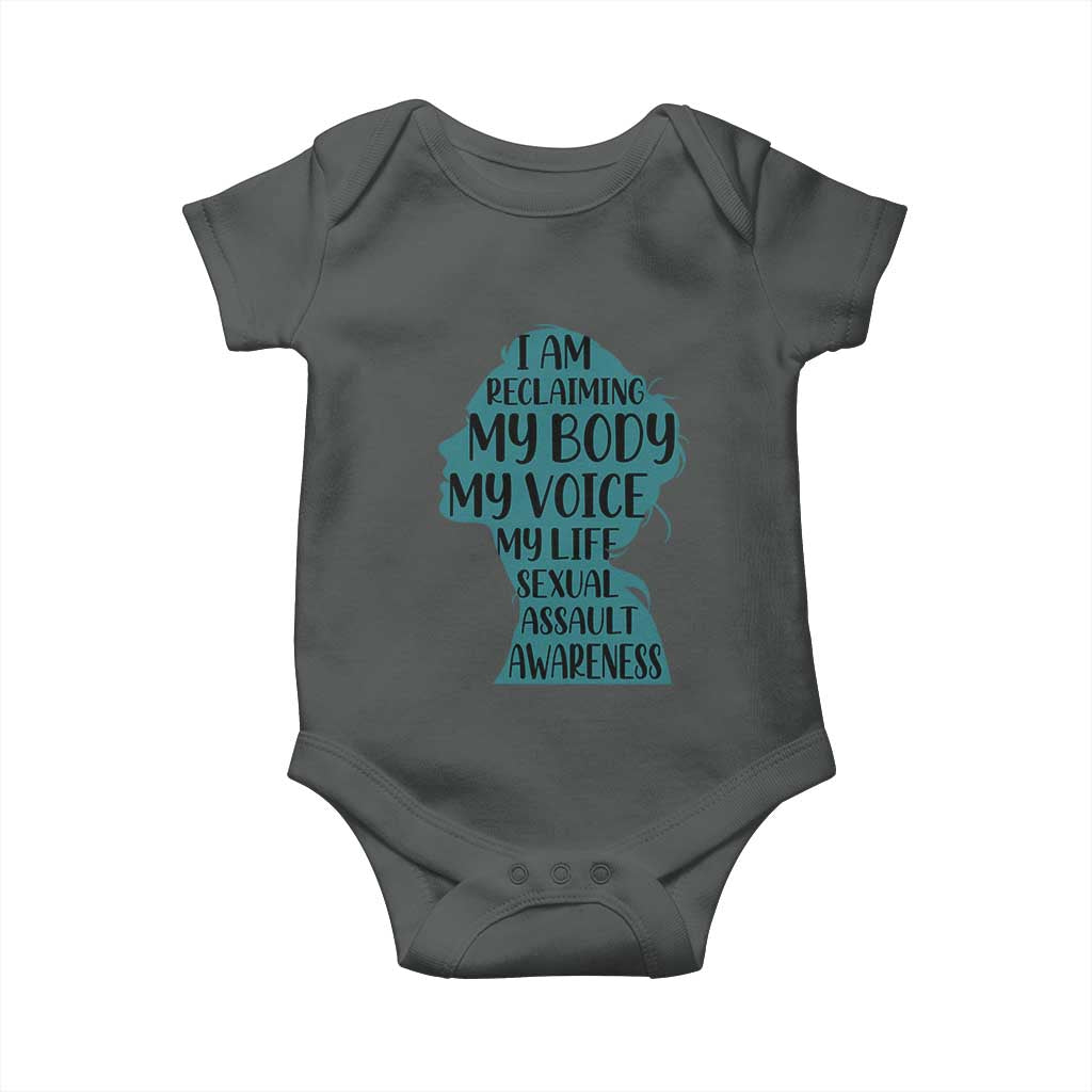 Sexual Assault Awareness Baby Onesie Women Support Survivors TS14 Dark Heather Print Your Wear