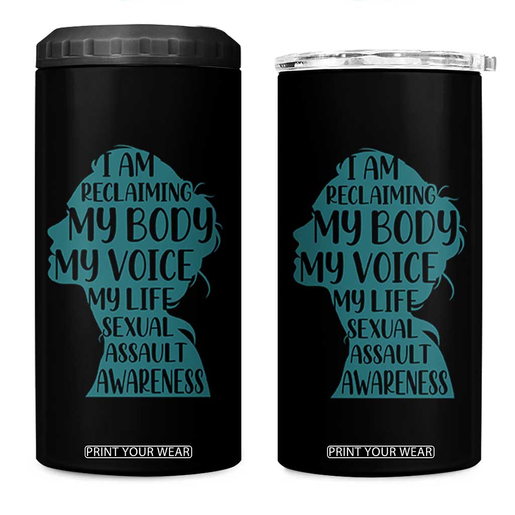 Sexual Assault Awareness 4 in 1 Can Cooler Tumbler Women Support Survivors TS14 One Size: 16 oz Black Print Your Wear