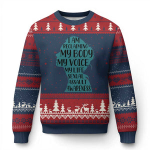 Sexual Assault Awareness Ugly Christmas Sweater Women Support Survivors TS14 Navy Red Print Your Wear