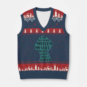 Sexual Assault Awareness V-Neck Knit Sweater Vest Women Support Survivors TS14 Navy Red Print Your Wear