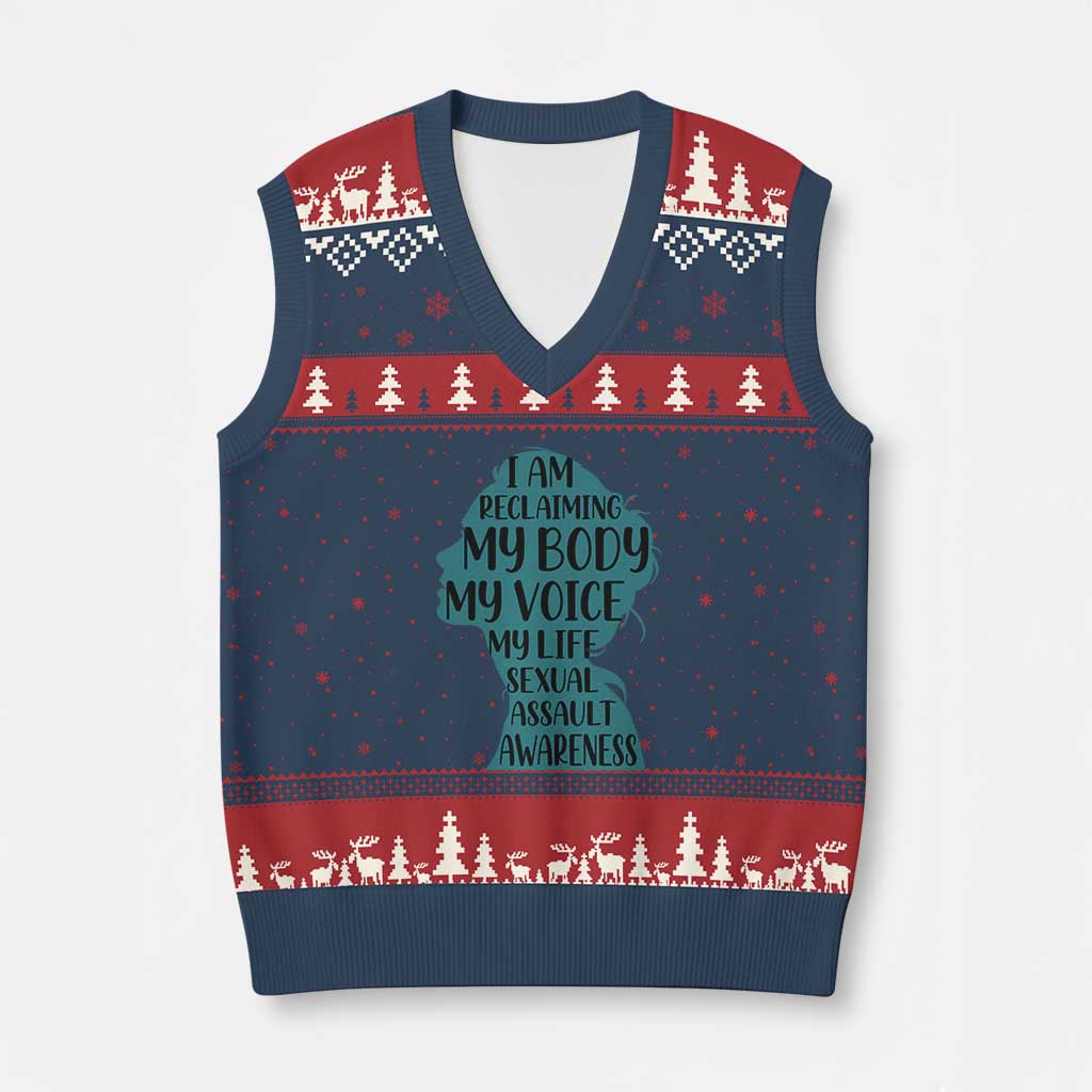 Sexual Assault Awareness V-Neck Knit Sweater Vest Women Support Survivors TS14 Navy Red Print Your Wear