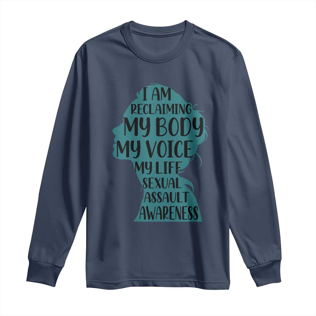 Sexual Assault Awareness Long Sleeve Shirt Women Support Survivors TS14 Navy Print Your Wear