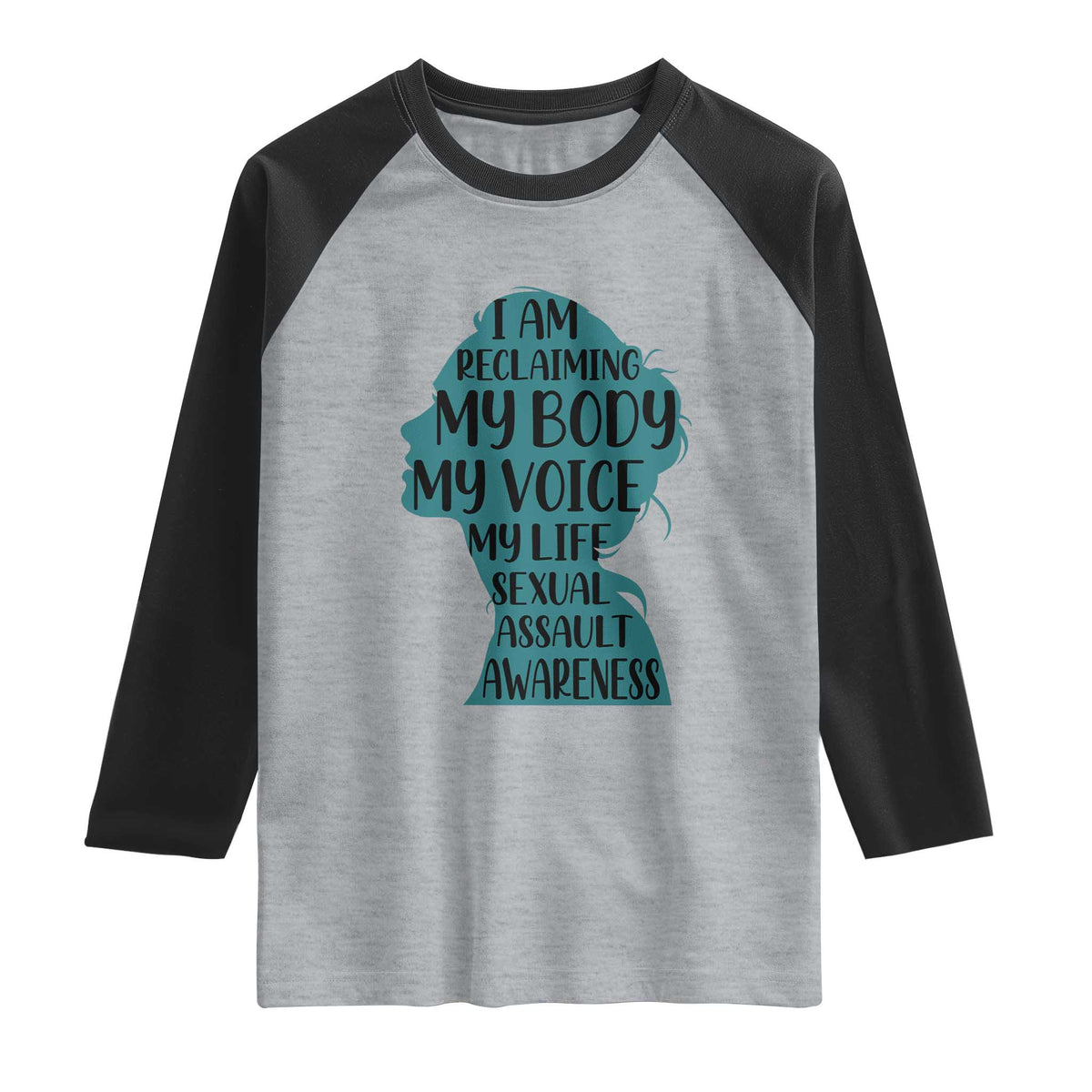Sexual Assault Awareness Raglan Shirt Women Support Survivors TS14 Heather Gray Black Print Your Wear